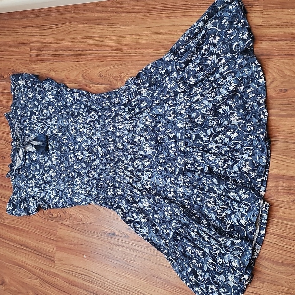 Lauren Ralph Lauren Elegant Floral Blue Dress W/ Tassles Sz 8